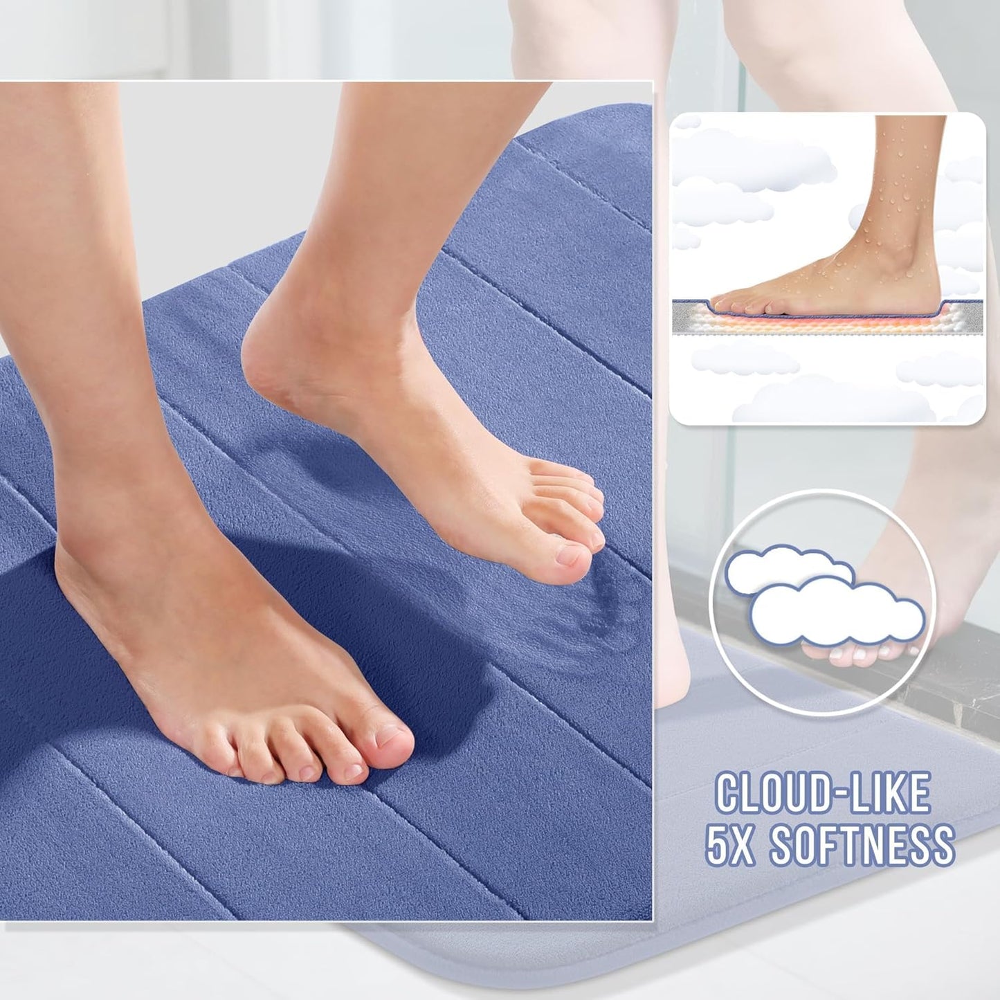 Yimobra Memory Foam Bath Mat, Super Soft Absorbent Bathroom Rug Non Slip 24x17 Inch, Quick Dry, Machine Washable Floor Carpet for Tub Shower, Home Decor Accessories, Navy Blue