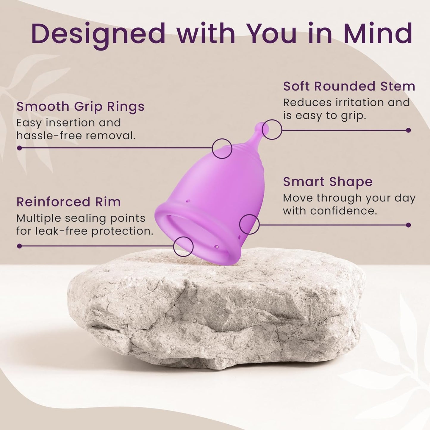 EcoBlossom Reusable Menstrual Cup Set - The Most Reliable Medical Grade Silicone Period Cups - Comfortably use for 12 Hours (Small & Large)