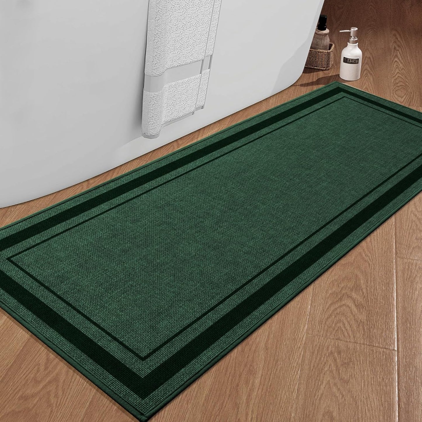 chakme Bathroom Rugs Mat 59x24, Ultra Thin Non Slip Bath Mat Large Quick Dry Absorbent Bath Mat for Bathroom Floor, (Dark Green, 59"x24")
