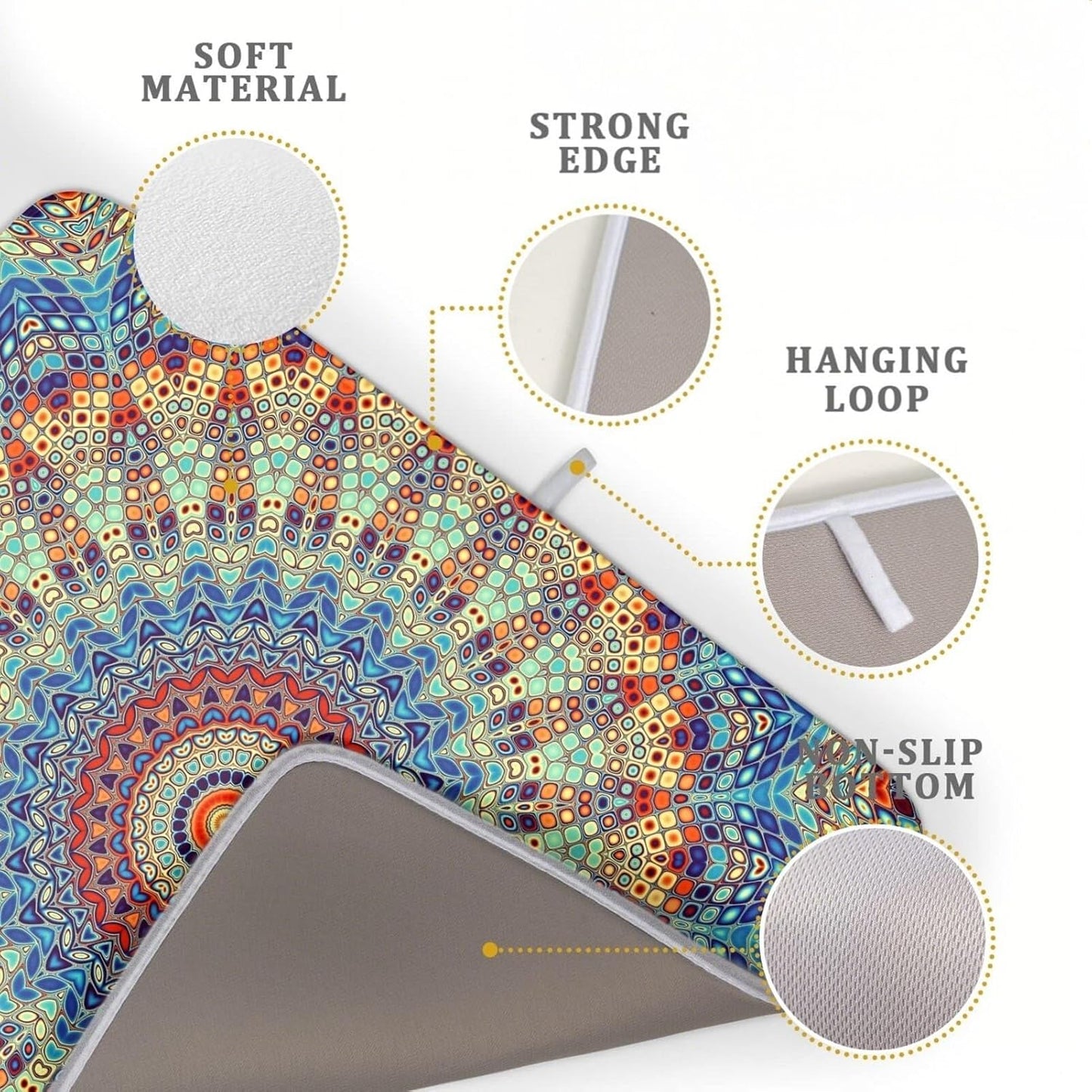 Bohemian Mandala Dish Drying Mat for Kitchen Counter Boho Microfiber Dish Drying Mats 18 x 24 Inch with High Absorbent Reversible Microfiber Dish Drying Pad Rack Mat for Coffee Bar