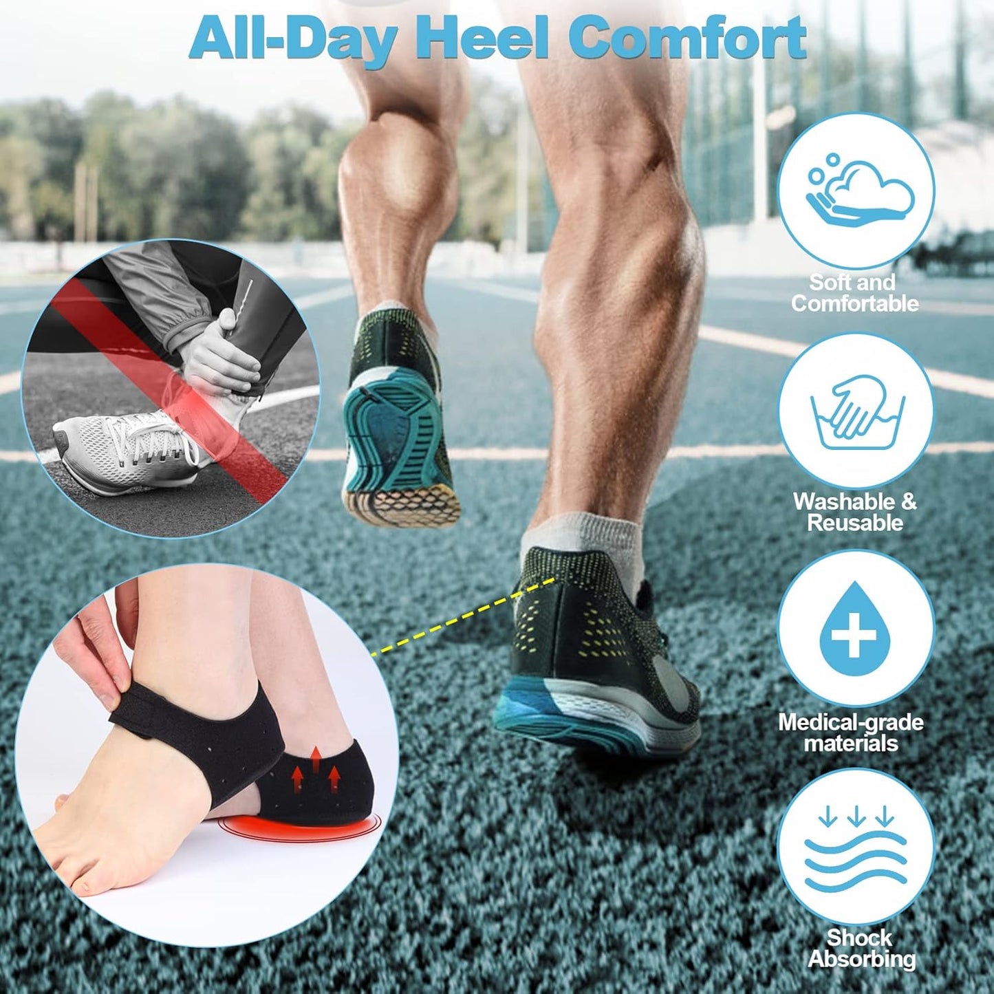 Thicker Heel Cushion Cups for Heel Pain Relief, Plantar Fasciitis & Heel Spur Support, Inserts for Pressure Sores