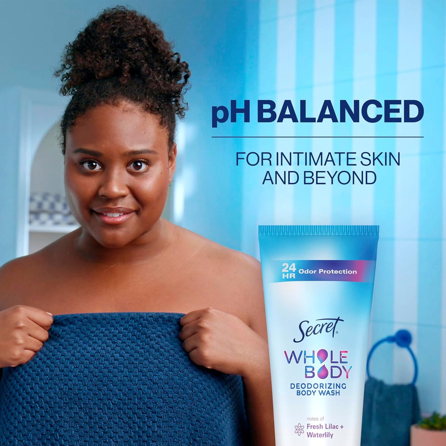 Secret Feminine Wash, 24 HR Deodorizing Feminine Body Wash for Women, Removes 6x Causes of Odor, PH Balanced, Safe to Use Everywhere, Lilac & Waterlily Scent, 8.0 oz