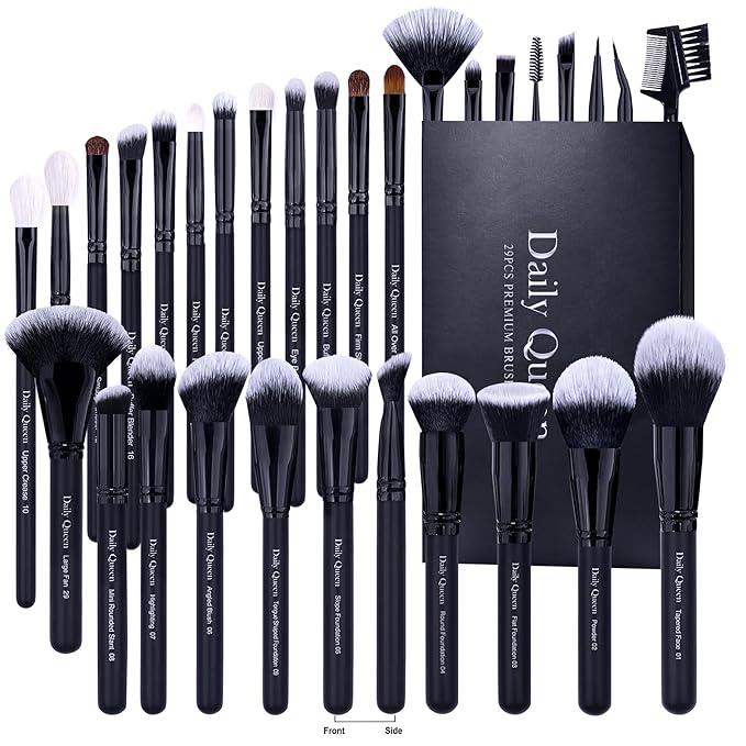 29pcs Black Professional Makeup Brush Set Kabuki Powder Concealers Eye shadows Blush Eyeliner Eyebrow Contour Eye blending Brushes (29pcs brush)