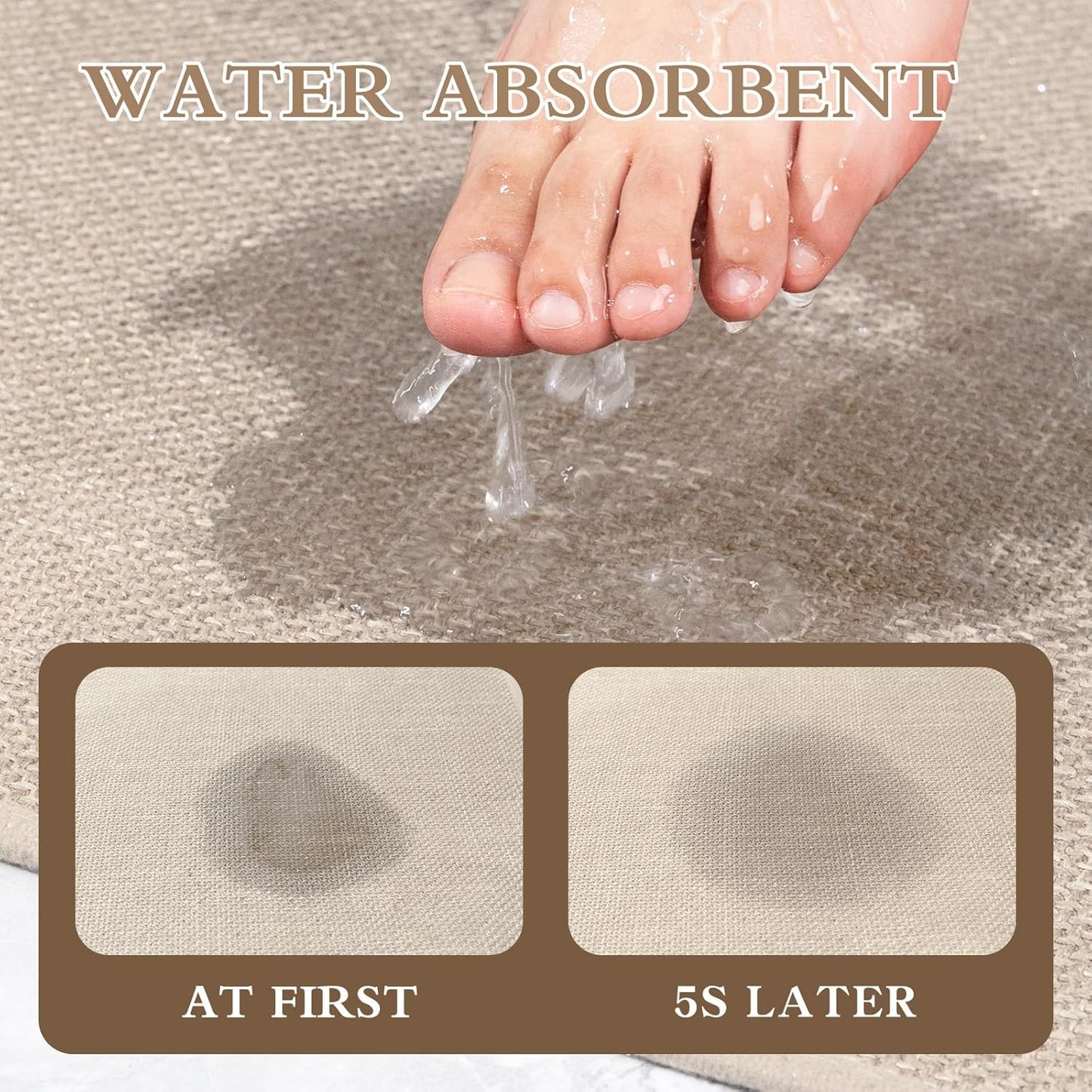 chakme Bathroom Rugs Mat 47x17, Ultra Thin Non Slip Bath Mats Runner Quick Dry Absorbent Bath Mat for Bathroom Floor, (Light Beige, 47"x17")