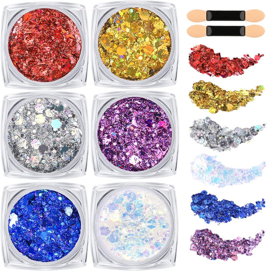 Teenitor Body Glitter Face Glitter Hair Glitter for Kids Women, 6 Colors Face, Body Hair Glitter Gel, Makeup Glitter for Halloween, Mermaid Makeup, Festival Birthday Party