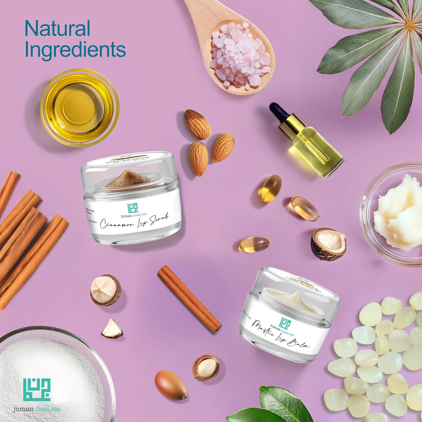 Juman Dead Sea Minerals Lip Gift Set | With Essential Oils | Exfoliating Lip Scrub & Moisturizer Set | Mastic & Cinnamon | Vegan | SLS & Paraben-Free | Great as a Gift