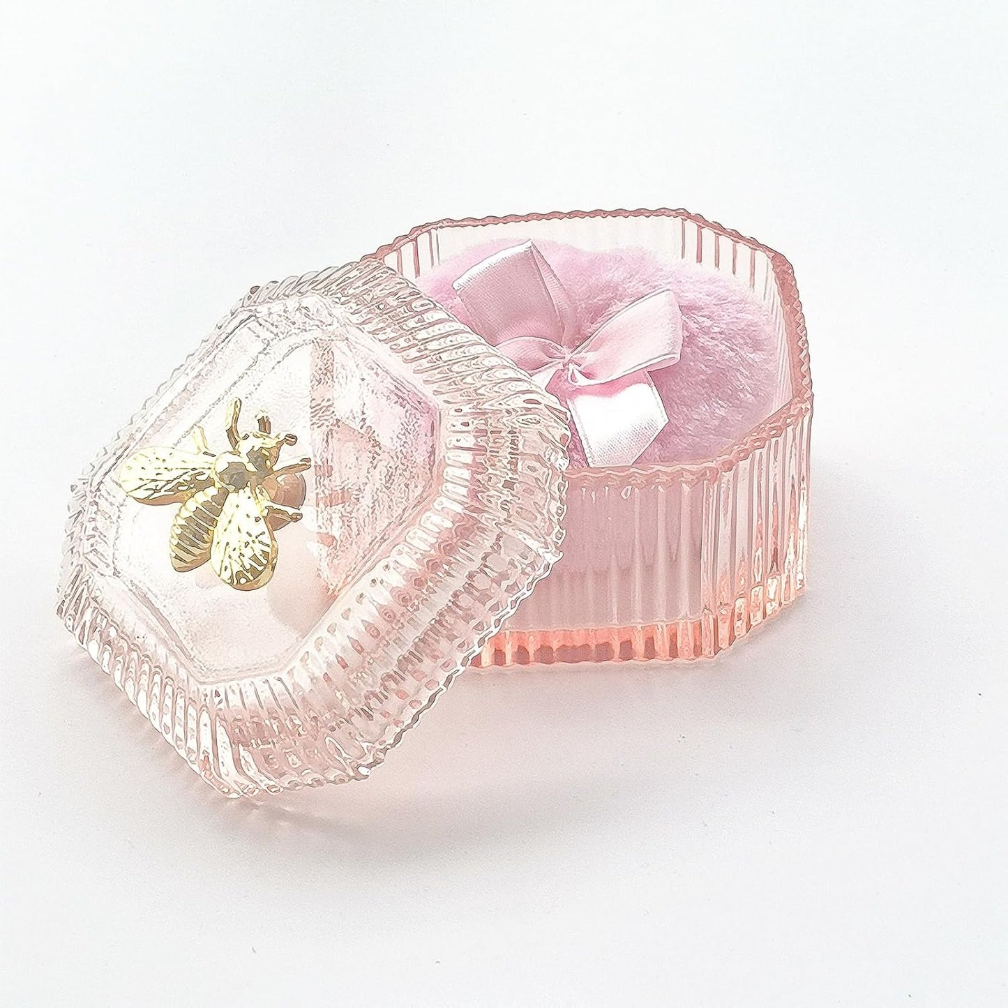 Body Powder Puff and Container - Glass Dusting Powder Container with Soft Puffs Vintage Powder Puff Case for Women & Girls (3.15x3.15x2.56 H IN) - GRB015-Pink