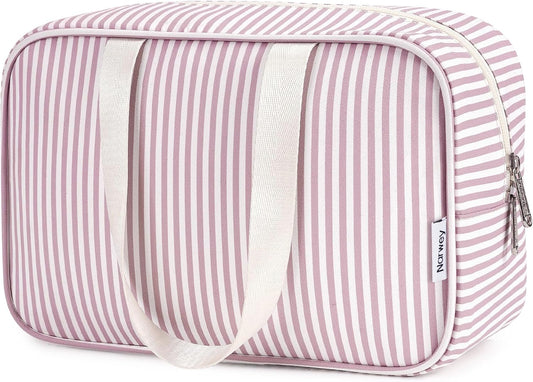 Full Size Toiletry Bag Women Large Cosmetic Bag Travel Makeup Bag Organizer Medicine Bag for Toiletries Essentials Accessories (Dusty Rose Stripe, Large)