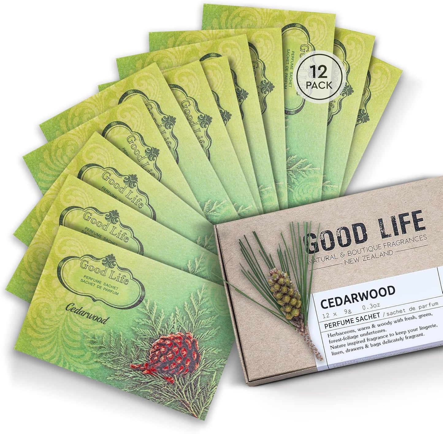 Good Life Cedarwood Scented Sachets | Designed in New Zealand | 12 Sachets