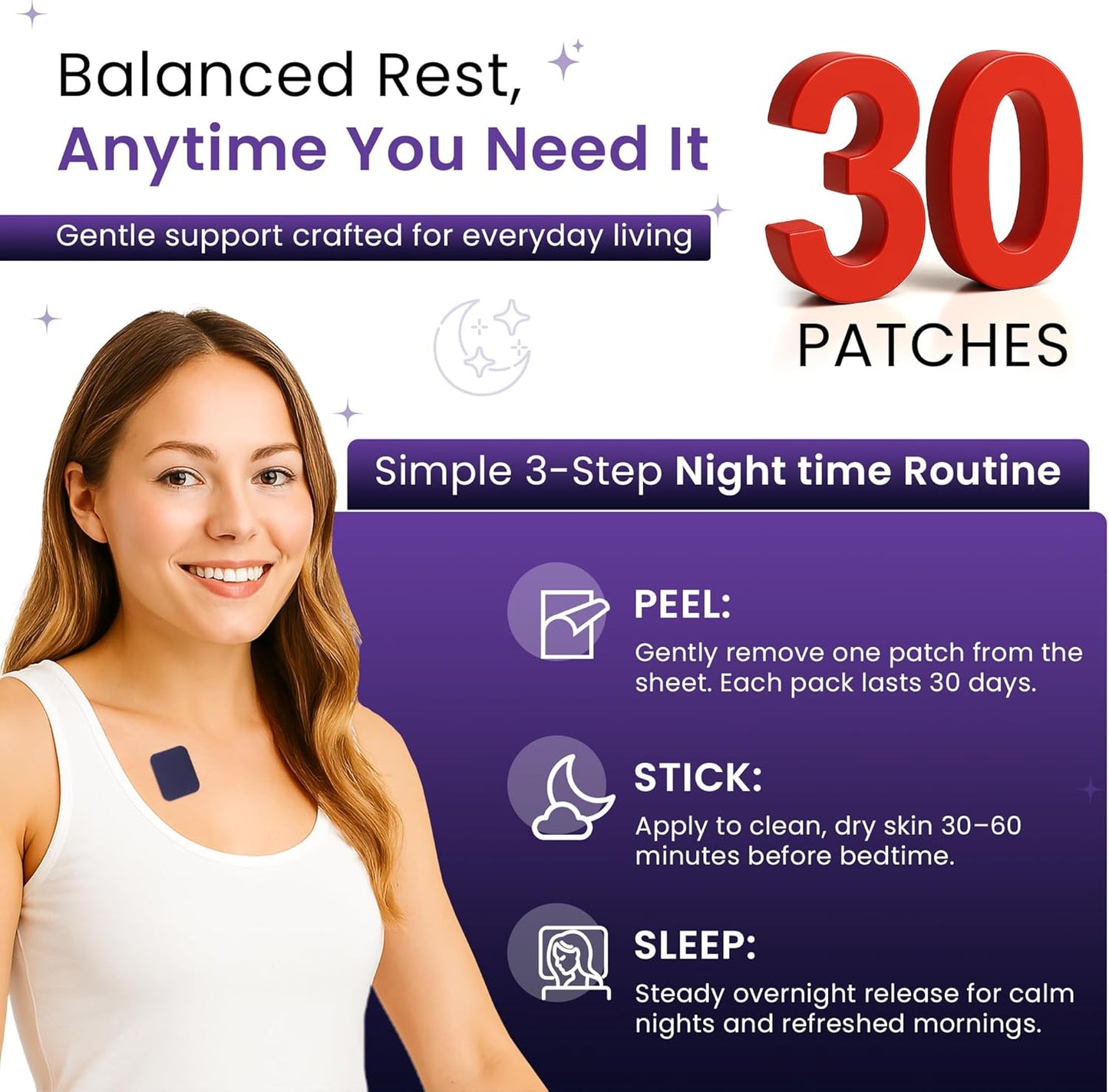 Somni+ Sleep Patches for Adults | Extra Strength Melatonin Sleep Patch | Natural, Drug-Free, Non-Habit Forming | Supports Restful Sleep | Long Lasting Effect | Wake Up Refreshed | 30 Sleep Patches