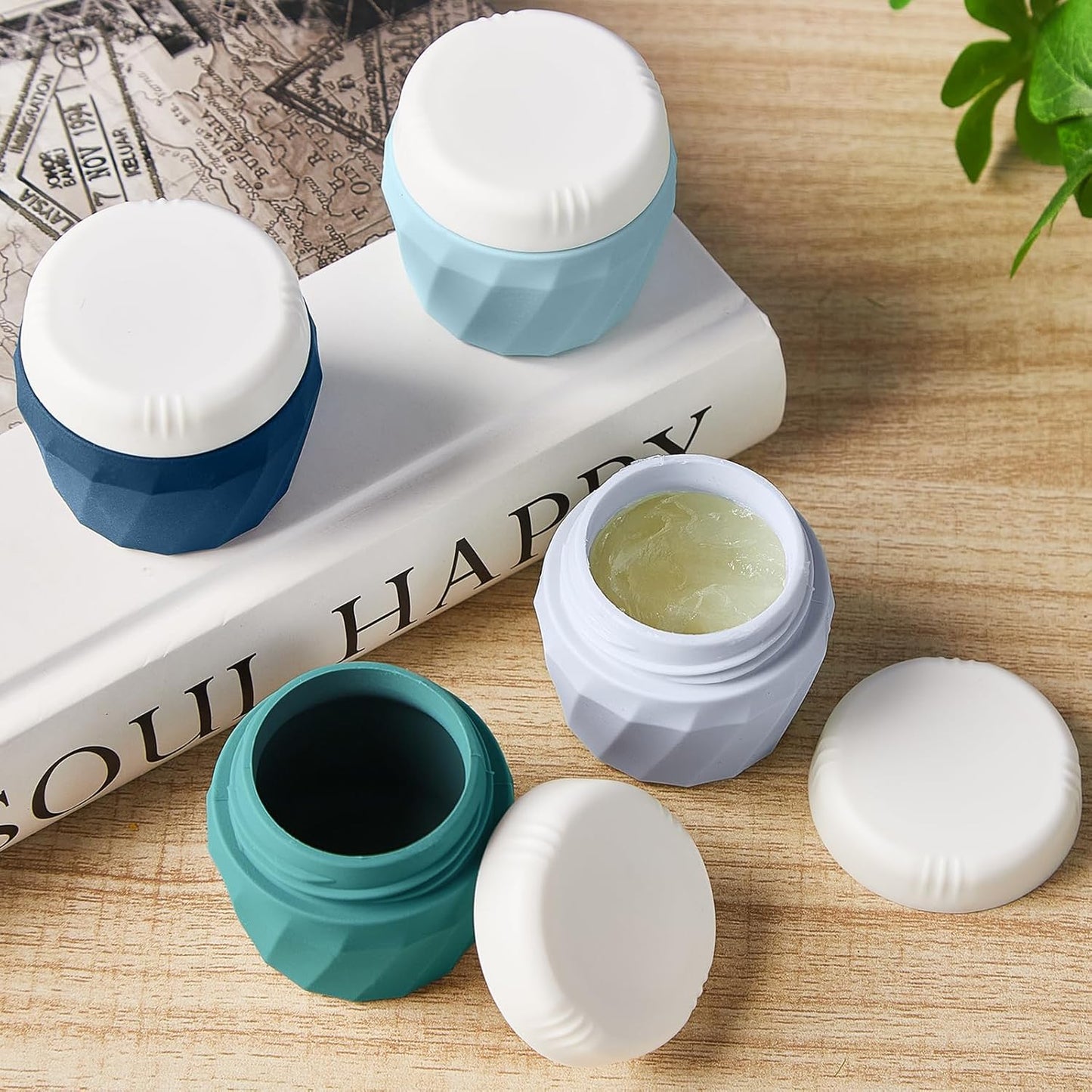 Travel Containers for Toiletries, Premium Silicone Cosmetic Cream Jars, TSA Approved Leak-Proof Refillable Travel Size Toiletries with Clear Bag for Cosmetic Face Body Cream (Green, 1OZ)