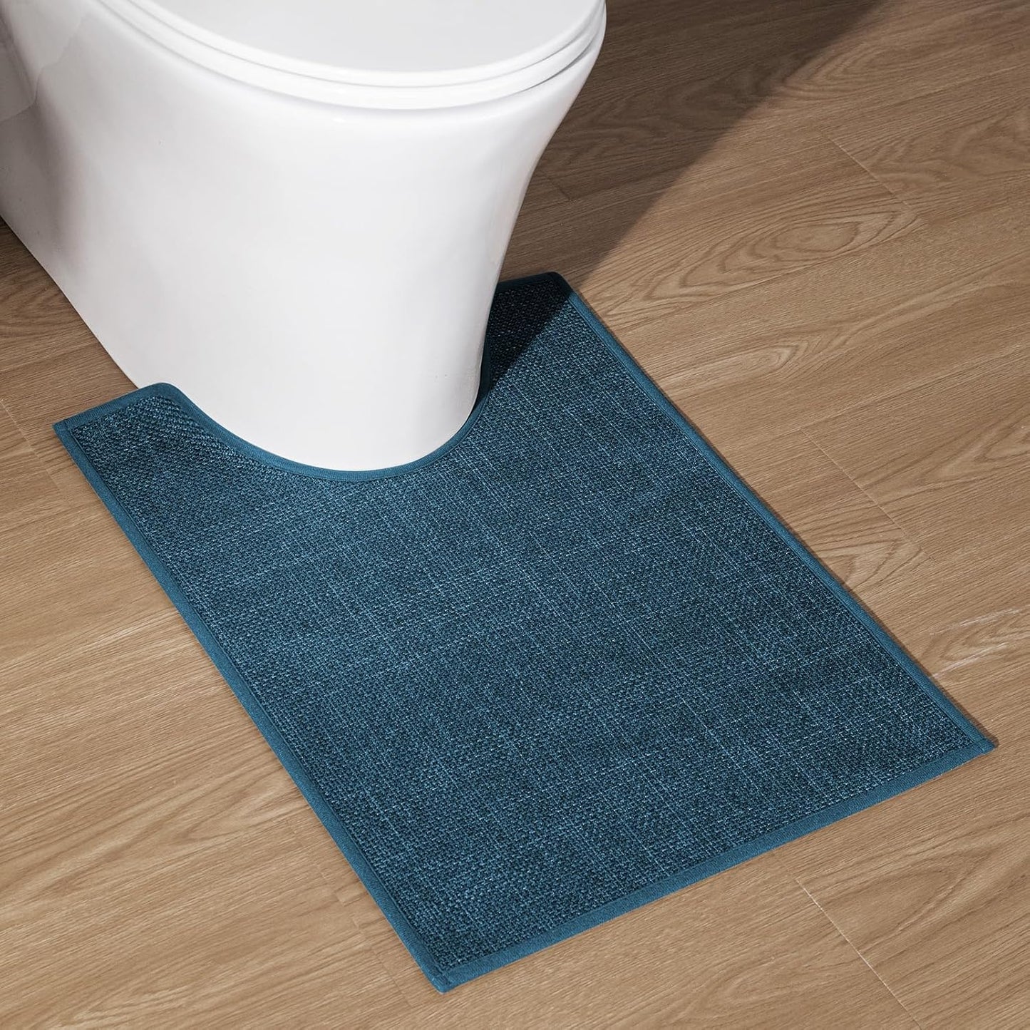 chakme Bathroom Rugs Mat U-Shaped 24x17, Ultra ThinNon Slip Bath Mat Small Quick Dry Absorbent Bath Matfor Bathroom Floor, (Dark Blue, U-24"x17")