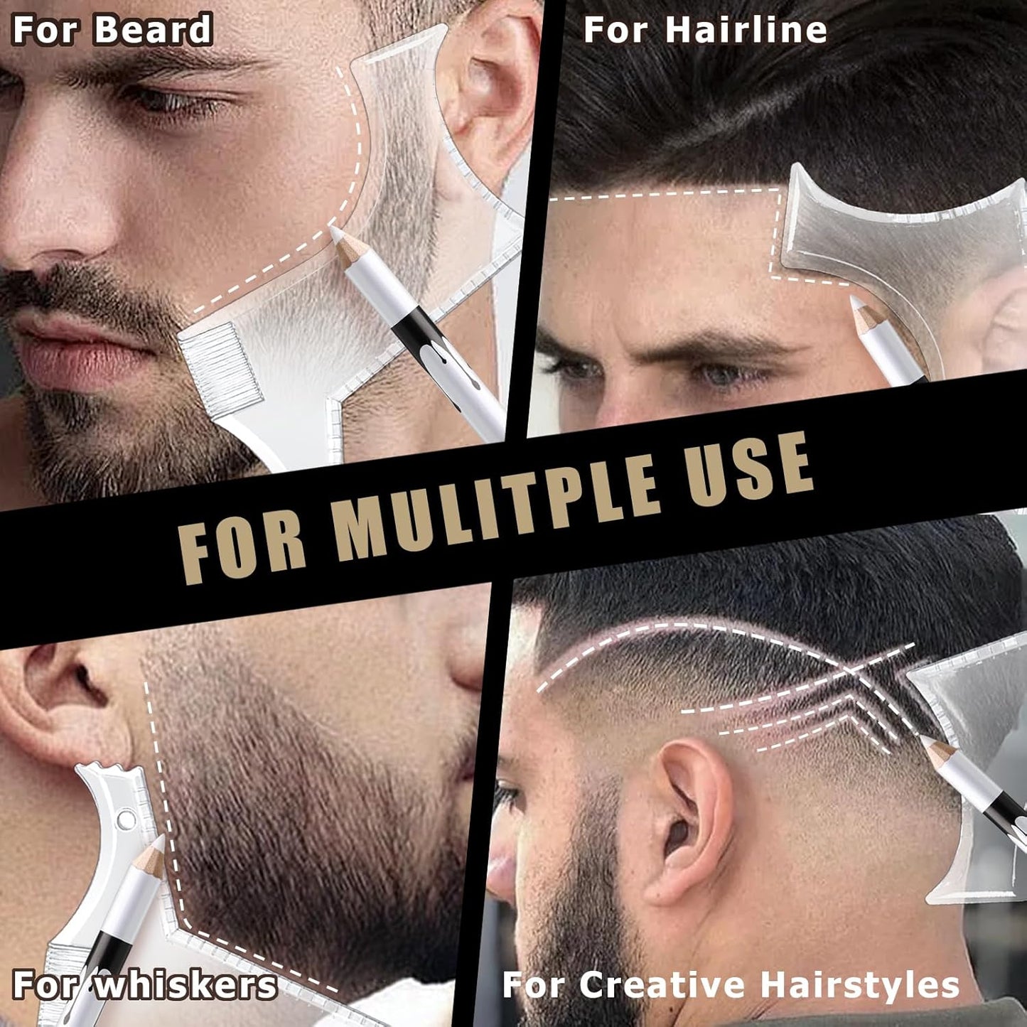 White Barber Pencil for Lineup Magic Hairline Beard Guide Shaping Pencils Barber Chalk for Design Hairline Razor Trace Barber Pencils Set with Sharpener Ruler Brush for Men