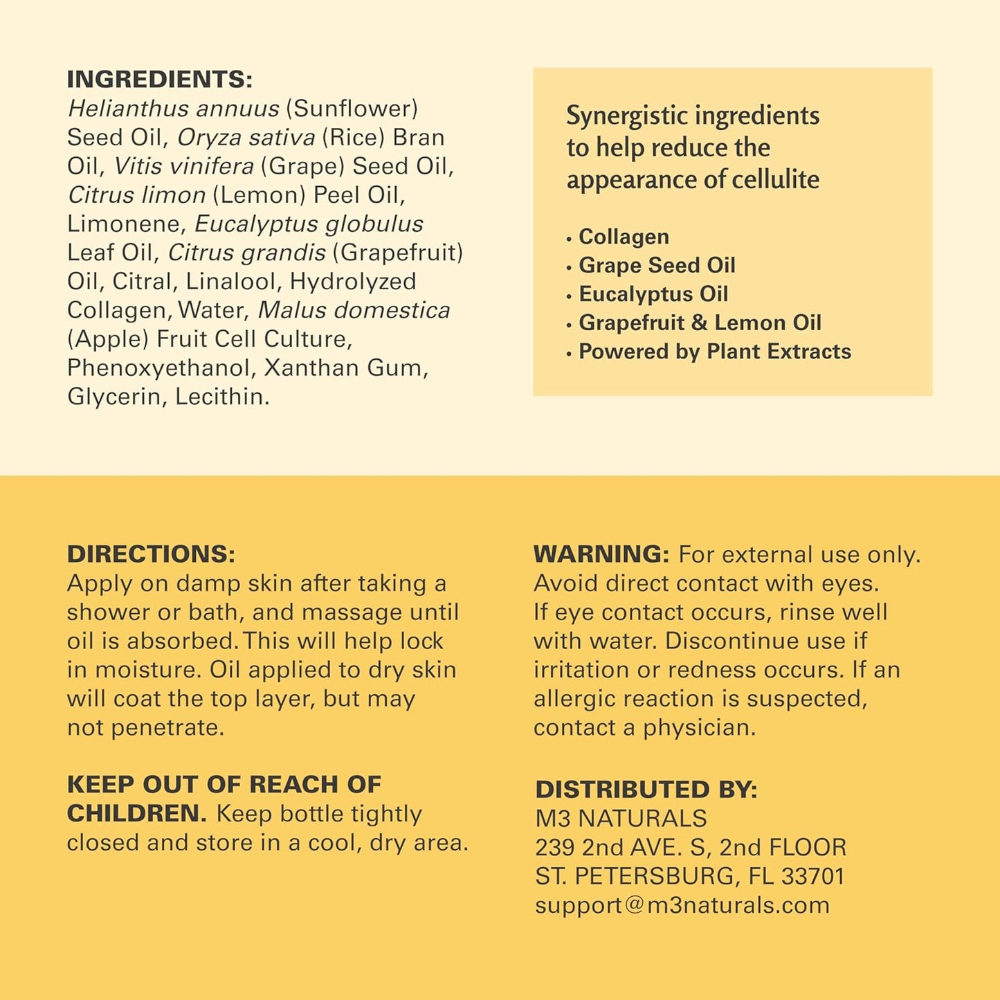 M3 Naturals Firming Body Massage Oil with Collagen & Stem Cell – Helps Smooth The Appearance of Cellulite & Improve Skin Texture – Refreshing Aromatherapy Body Oil for Legs & Full Body – 16 Fl Oz