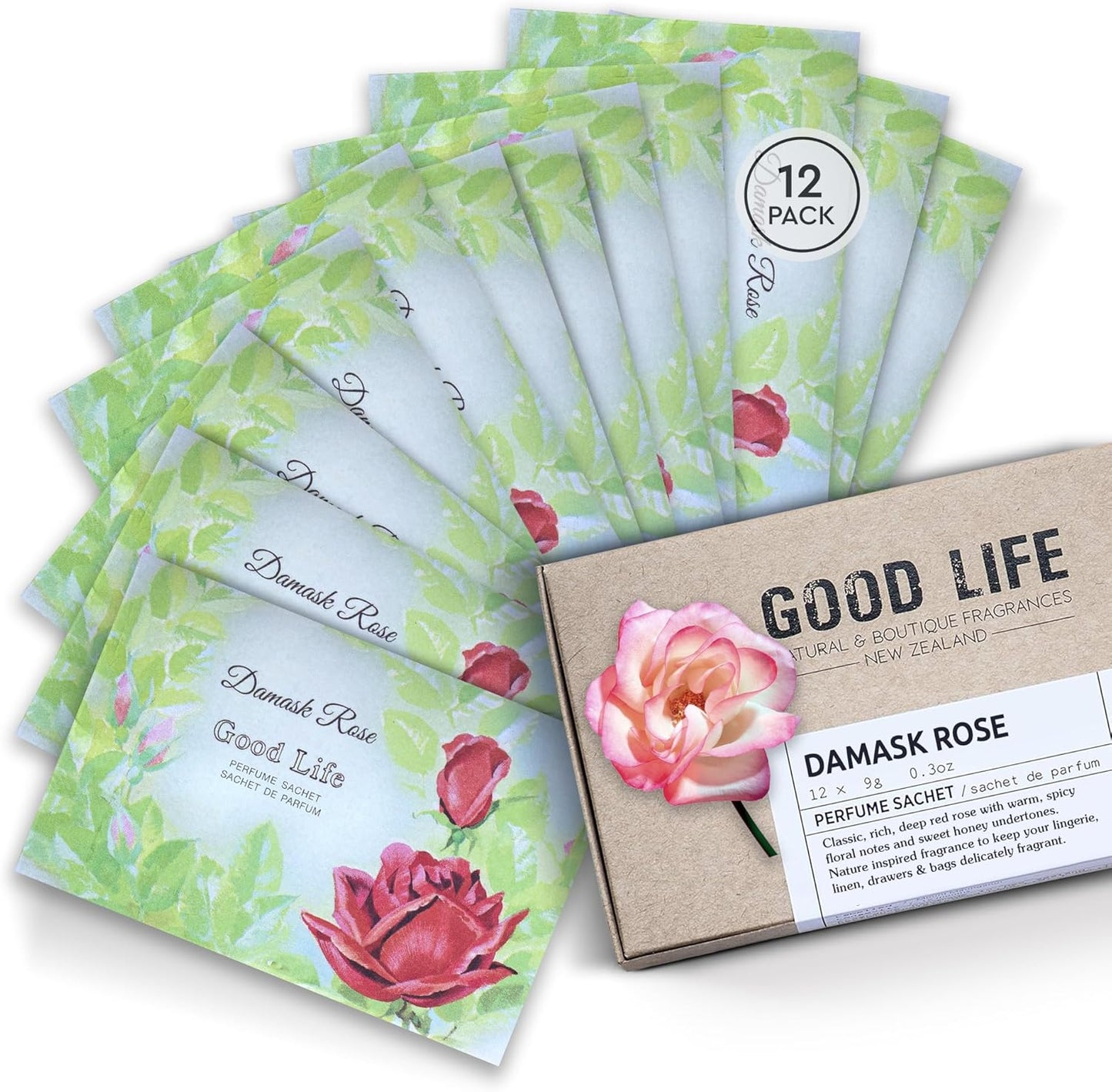 Good Life Damask Rose Scented Sachets | Designed in New Zealand | 12 Sachets