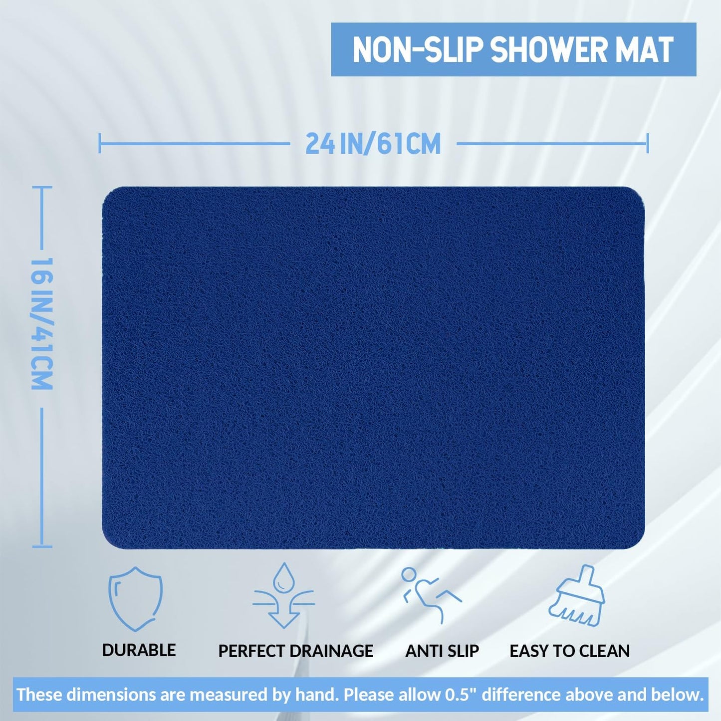 Non-Slip Bathtub Mat, Anti Slip Shower Mat, Fast Drying Bathtub Mats, Foot Scrubber Mat, Anti Slip Mat for Tub, Floor, Bathroom, Kitchen, Home, Hotel (Navy Blue 24"×16")