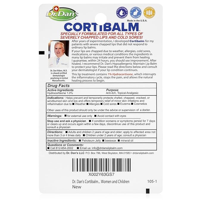 Dr. Dan's Cortibalm-5 pack- for Dry Cracked Lips Healing Lip Balm for Severely Chapped Lips - Designed for Men, Women and Children