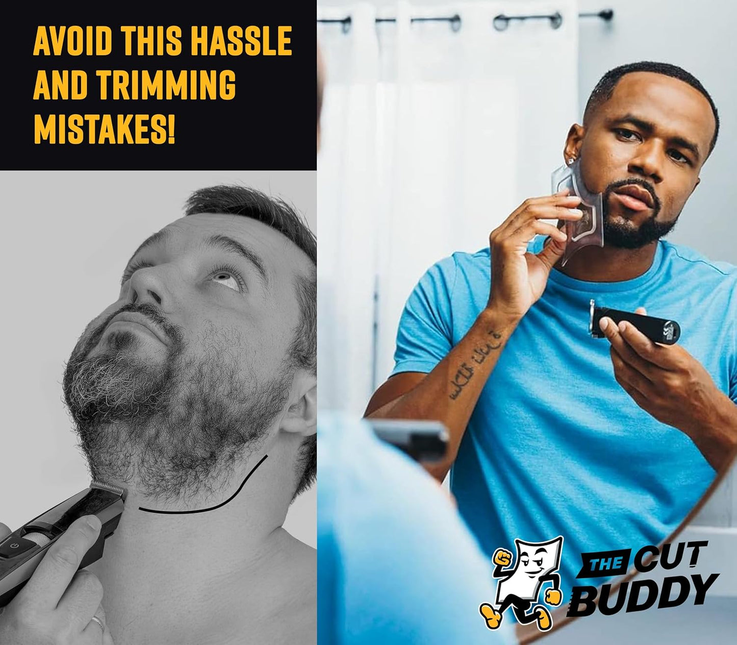 The Cut Buddy PLUS Beard Shaping Tool, Clear Template with Built-in Comb and Bonus Pencil, Ideal for Hairline, Beard, and Mustache Trimming