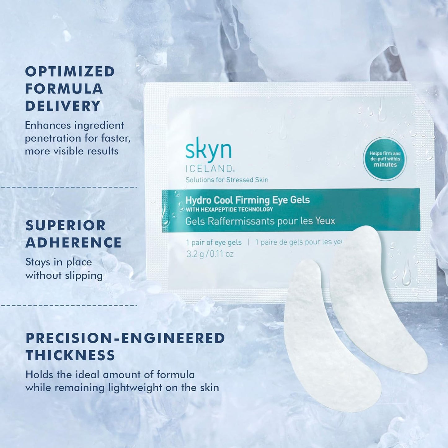 Skyn ICELAND Hydro Cool Firming Under Eye Patches, Instant Cooling for Puffy, Tired Eyes with Peptides and Coenzyme Q10, 10 Minute Treatment, Vegan, All Skin Types, 12 Pairs