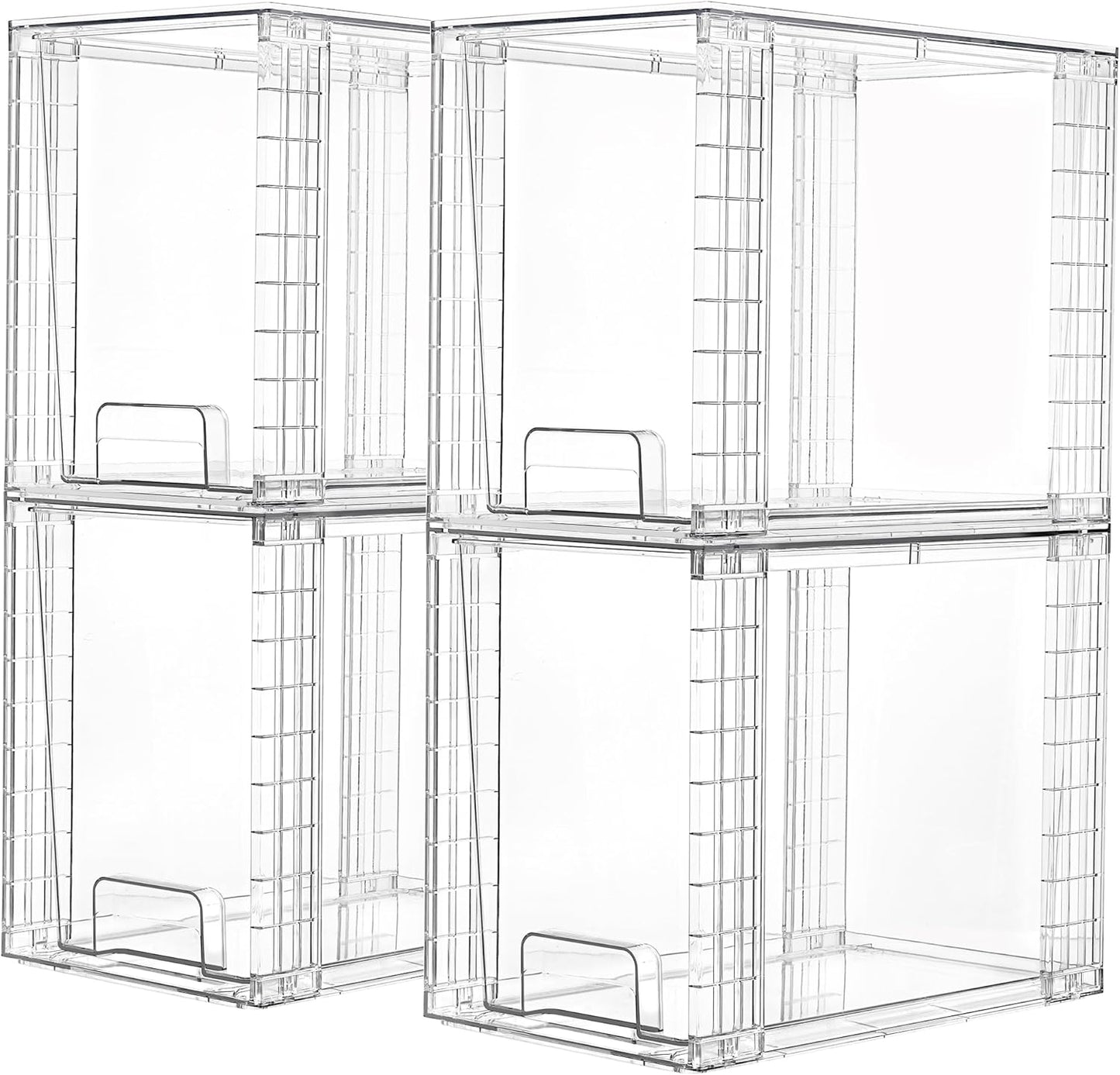 Vtopmart 4 Pack Clear Stackable Storage Drawers,9.7" High Plastic Organizers Bins for Skincare, Bathroom Supplies,Ideal for Cabinet,Undersink,Vanity,Kitchen,Pantry Organization