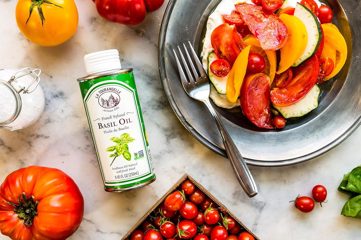 La Tourangelle, Basil Oil, Expeller-Pressed High-Oleic Oil, Great for Salads, Finishing Oil, Spread, Sauce, Dips, 8.45 fl oz