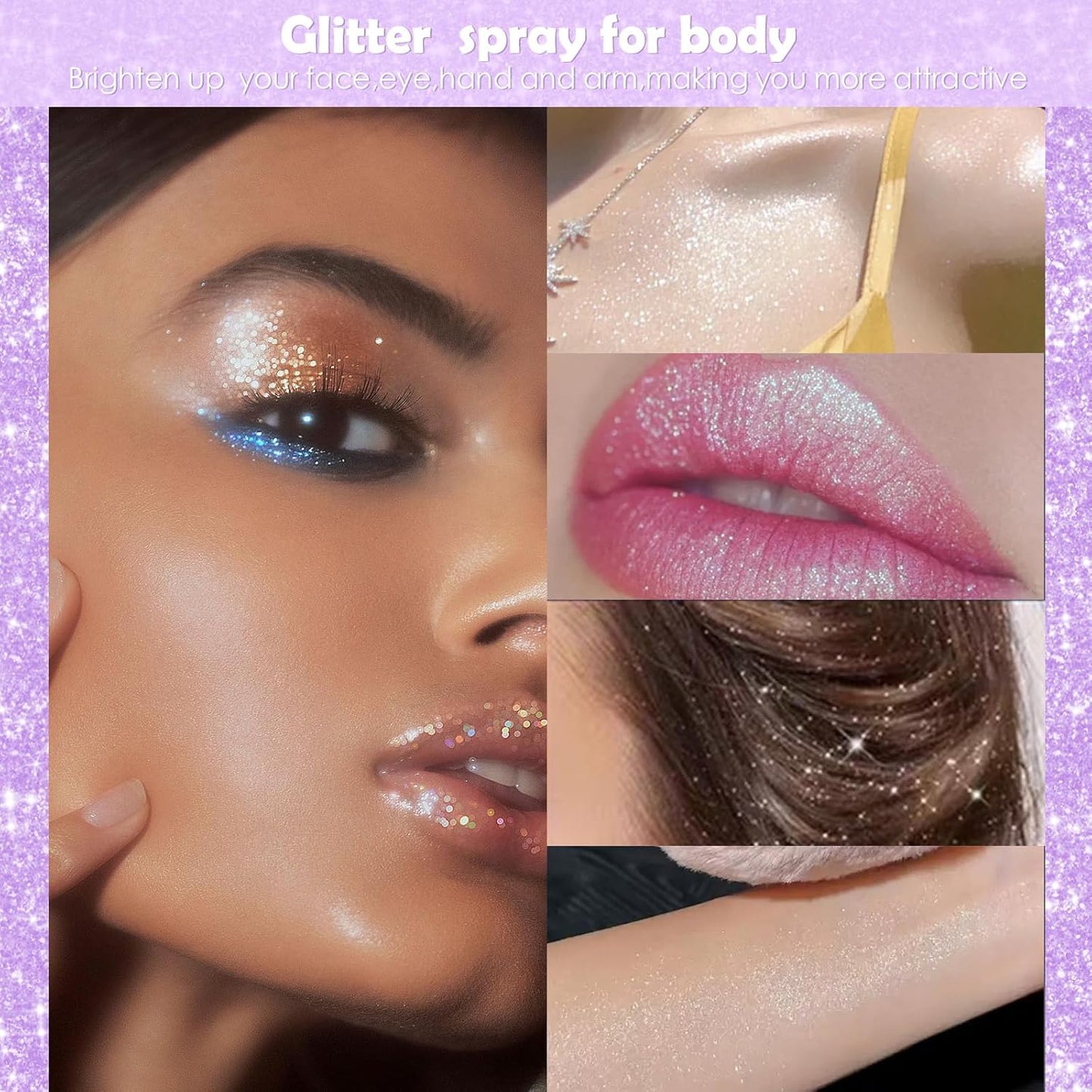 Yosca Body Glitter Spray, 30ML Loose Body Shimmer Powder Iridescent Hair Spray White Glitter Sparkle Highlighter Makeup Festival Concert Party Accessories for Rave Clothes Hair Face Nail Art