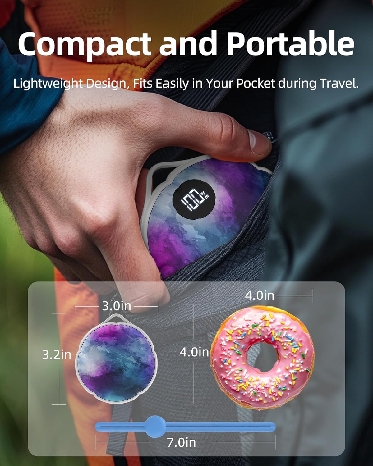 FrSara Hand Warmers Rechargeable, Hangable Electric Hand Warmer w/ 4000mAh Last 10 Hours, 3-Level Heat w/Strip, Light & Display, Gift for Outdoors Camping Hiking Skiing Raynauds & Christmas