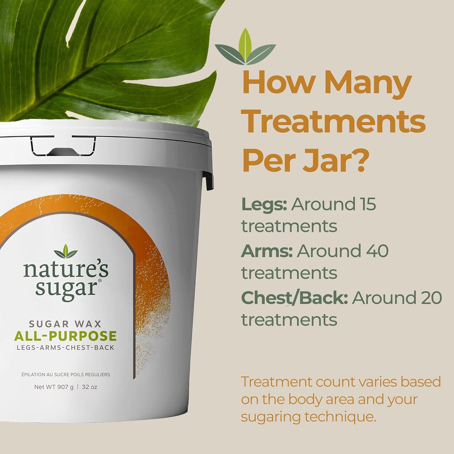 Nature’s Sugar - All-Purpose Sugaring Paste for Legs, Back, Arms, Chest - Beginner-Friendly Sugar Wax Hair Removal for All Skin Types - Vegan and Cruelty-Free 32oz - 2 Pack