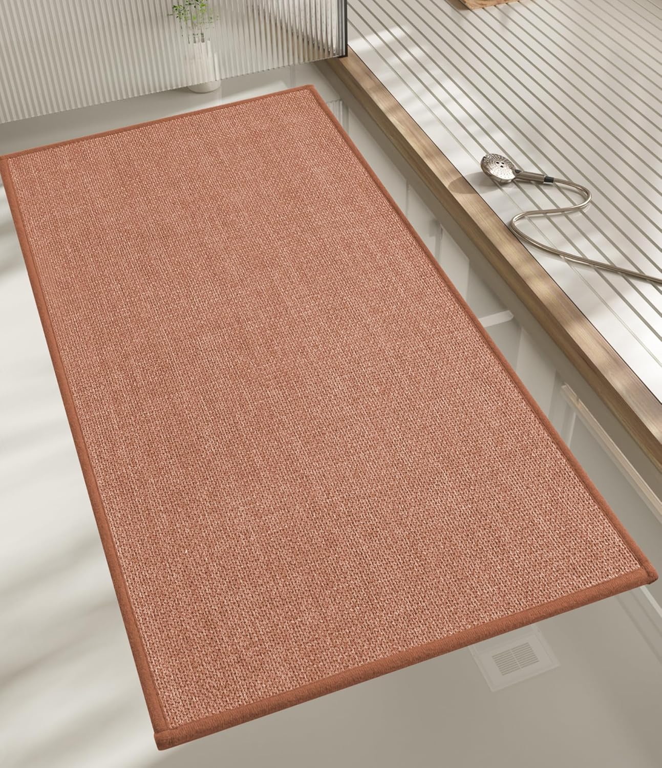 chakme Bathroom Rugs Mat 47x17, Ultra Thin Non Slip Bath Rug Runner Quick Dry Absorbent Bath Mat for Bathroom, (Dark Pink, 47"x17")