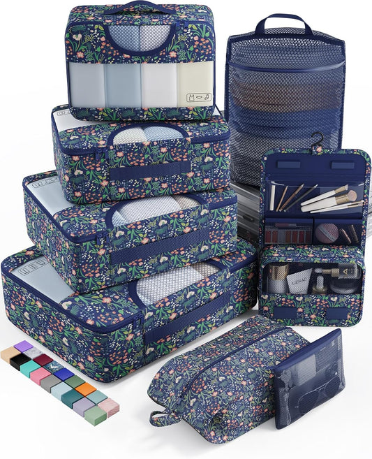 Veken 8 Set Packing Cubes for Travel Essentials, Suitcase Organizer Bags in 4 Sizes, Carry-On Luggage Accessories with Large Laundry & Hanging Toiletry Bag, Must-Have for Airplane, Road Trip & Camping