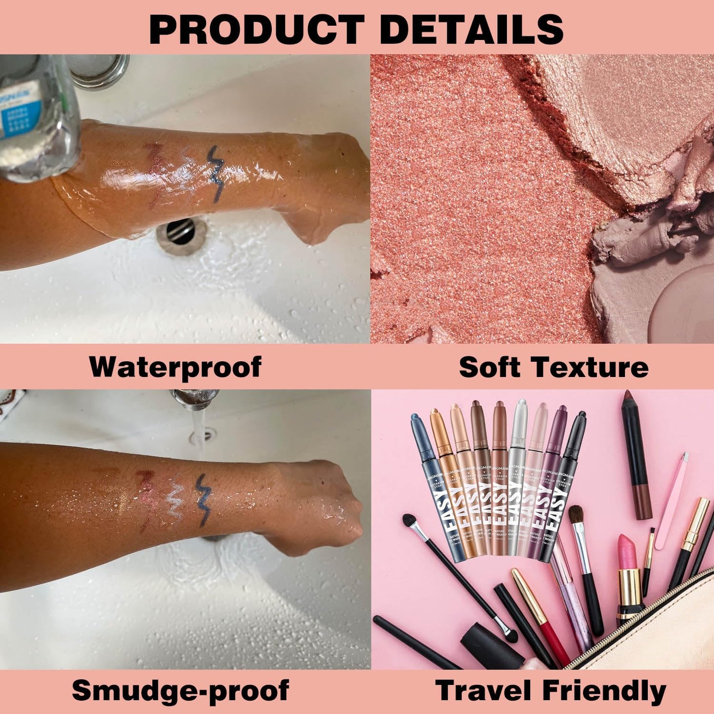 Red Eyeshadow Stick Shimmer Cream Single Eyeshadow Pencil Makeup, High Pigmented Crease-proof Eye Shadow Brightener Stick, Hypoallergenic Waterproof Long Lasting Eye Highlighter stick(B-12#)