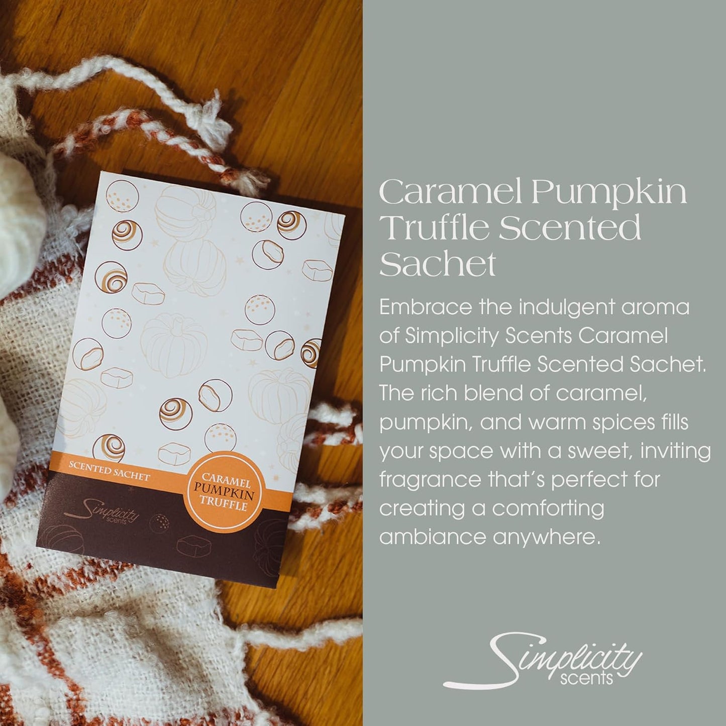Floral Simplicity Caramel Pumpkin Truffle Scented Sachets Pack of 3, Fall & Winter - Long-Lasting Scented Bags, Home Fragrance, Air Freshener & Deodorizer for Closet, Room, or Cars, Made in USA