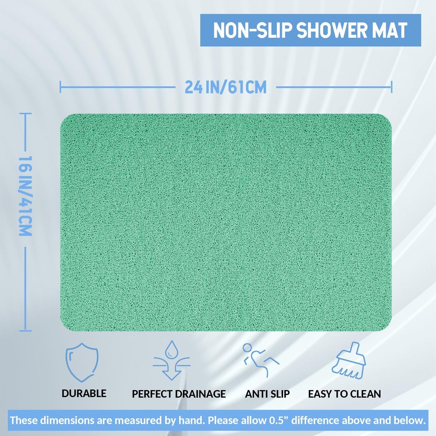 Non-Slip Bathtub Mat, Anti Slip Shower Mat, Fast Drying Bathtub Mats, Foot Scrubber Mat, Anti Slip Mat for Tub, Floor, Bathroom, Kitchen, Home, Hotel (Light Green 24"×16")