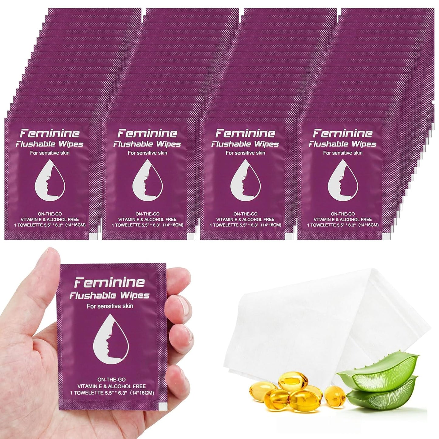 Feminine Wipes Individually Wrapped, Flushable Wipes Travel,Travel Wipes for Women,Feminine Care Wet Wipes Travel Size Vaginal Wipes for Adult, Girl and Homeless (unscent,100)