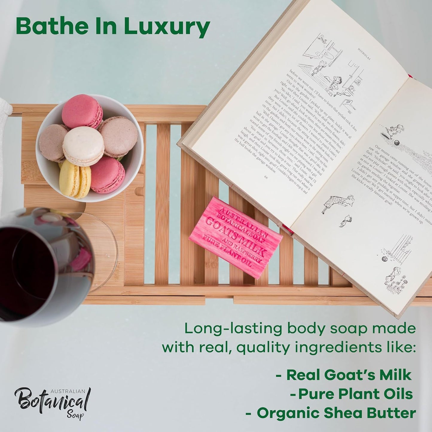 Australian Botanical Soap Goats Milk with Raspberry 6.6 oz Luxury Soap Bars Enriched with Shea Butter, Pack of 4