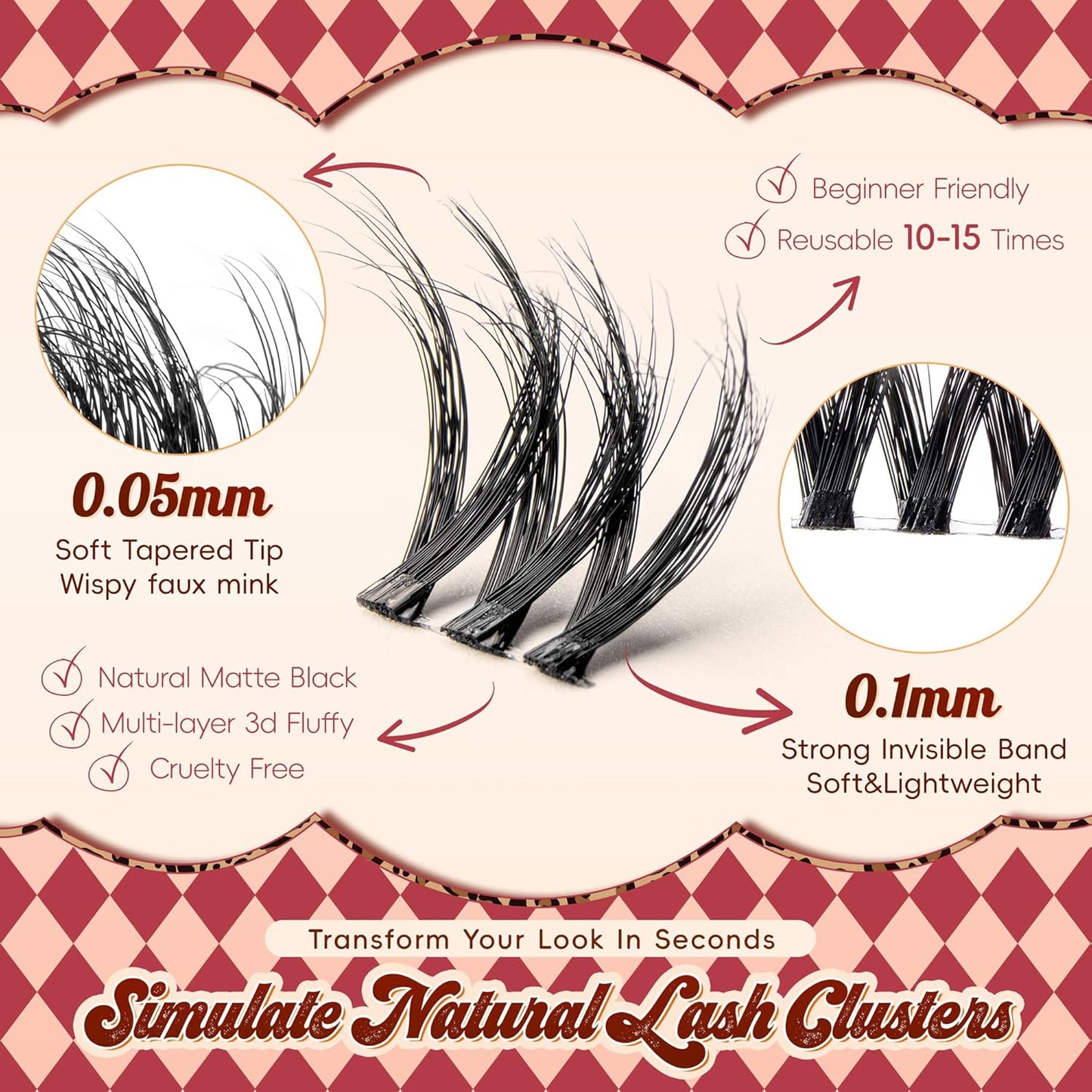 Lash Clusters 0.05mm PBT Fiber Eyelash Clusters, 0.1mm Superfine Invisiband D Curl Diy Lash Extension, 72pcs 8-16mm Individual Lashes Clusters Like Eyelash Extensions (Exotic-D-8-16Mix)