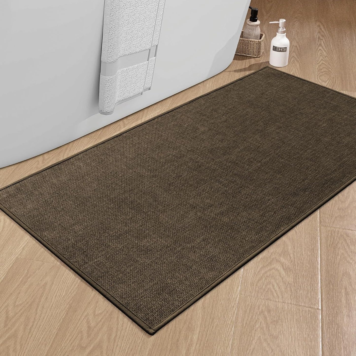 chakme Bathroom Rugs Mat 47x24, Ultra Thin Non Slip Bath Mat Large Quick Dry Absorbent Bath Mat for Bathroom Floor, (Brown, 47"x24")