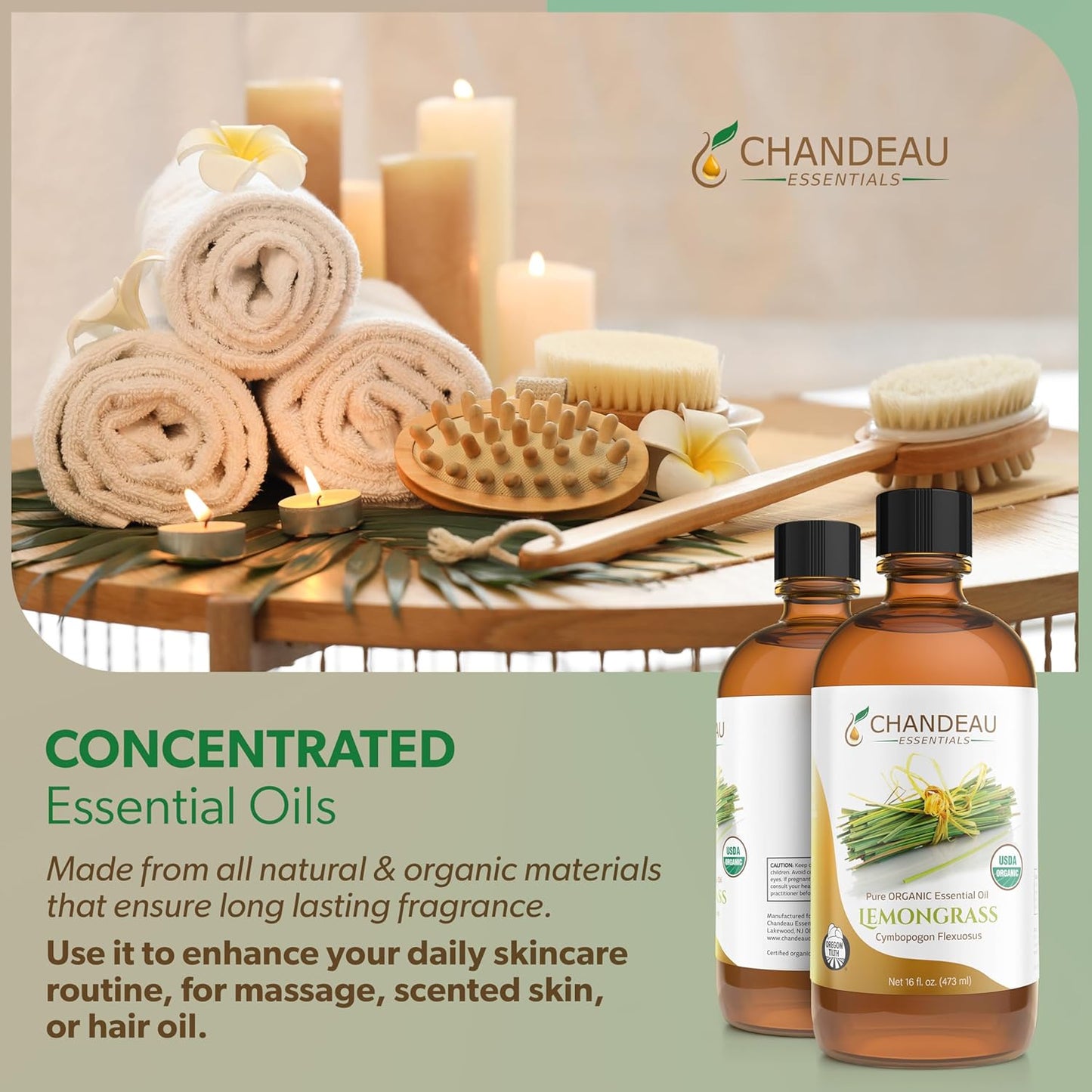 100% Pure Organic Essential Oil, Pure Lemongrass Essential Oil for Aromatherapy, Soap Making, Candles, Laundry, Perfume, Cleaners or Diffusers - Large Amber Glass Bottle, 16 oz.