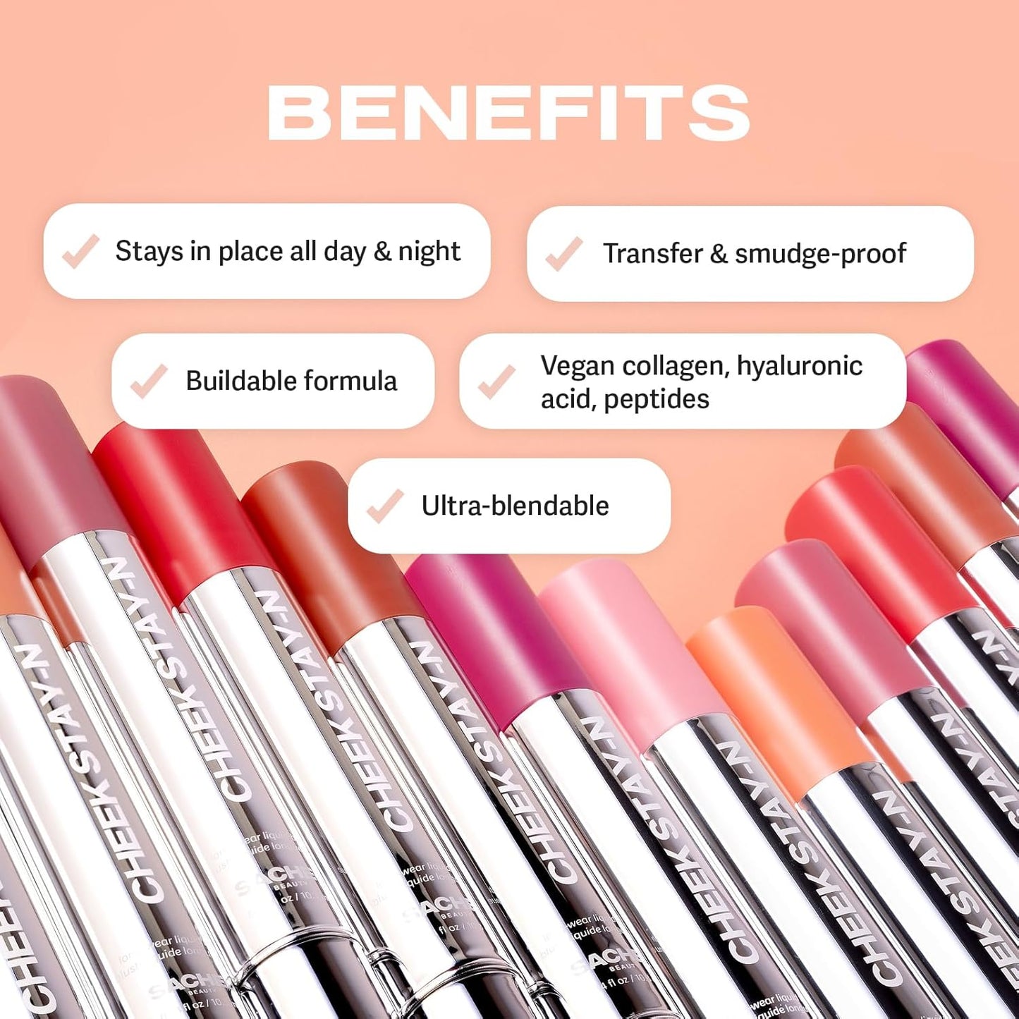 Sacheu Cheek STAY-N Liquid Blush for Cheeks — High Pigment, Buildable, Lightweight Cream Blush Infused With Squalane, for Dewy & Radiant Flushed Cheeks — Long-lasting & Cruelty Free, I'm Bold