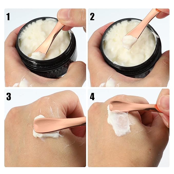 VOCOSTE 3 Pcs Makeup Spatula Mini Spoon, Eye Cream Massage Sticks Beauty Scoop, for Facial Cosmetic Face Cream, Heart Shape 2.36"x0.49", Rose Gold Tone