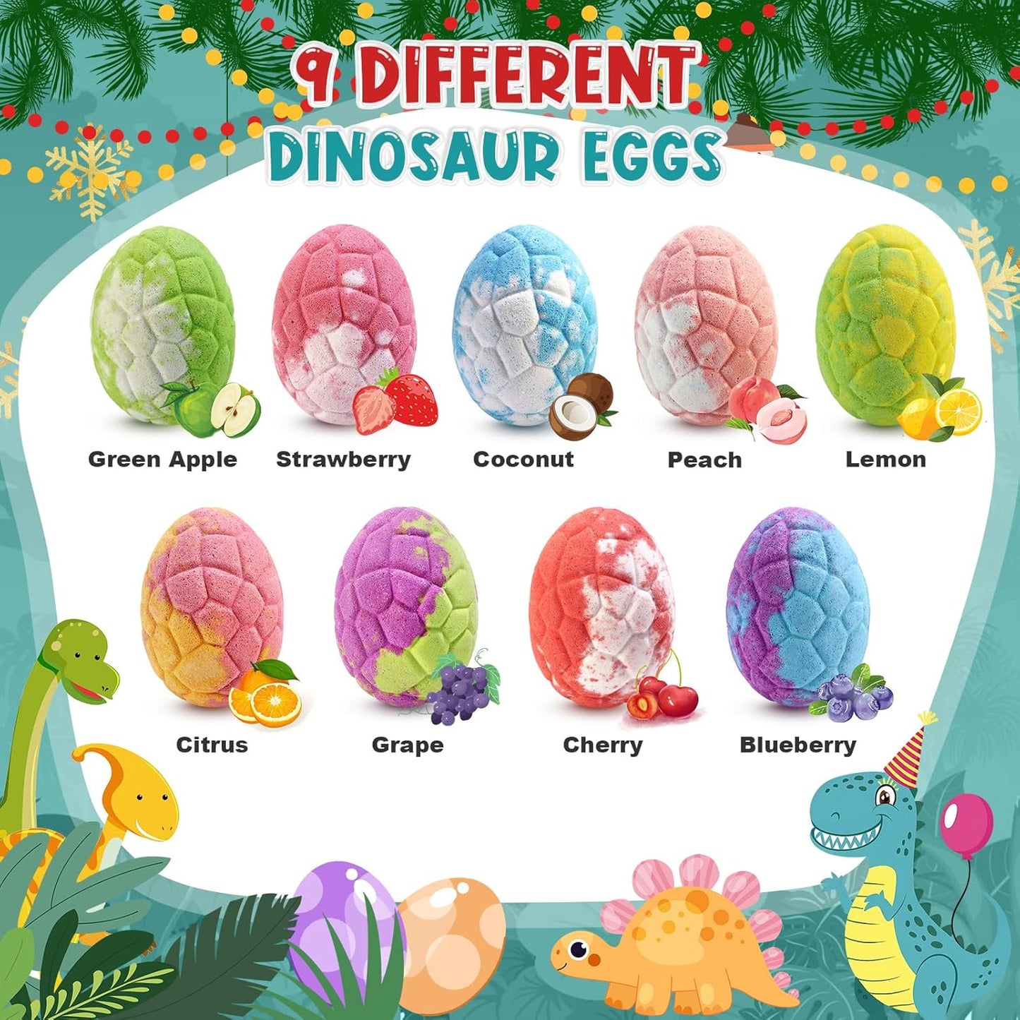 Bath Bombs for Kids with Dinosaur Toys Inside, 9 Pack Natural and Organic Dinosaur Bath Bombs Bubble Bath Gift Set, Stocking Stuffers for Kids, Perfect Christmas Birthday Gifts for Kid 3-12
