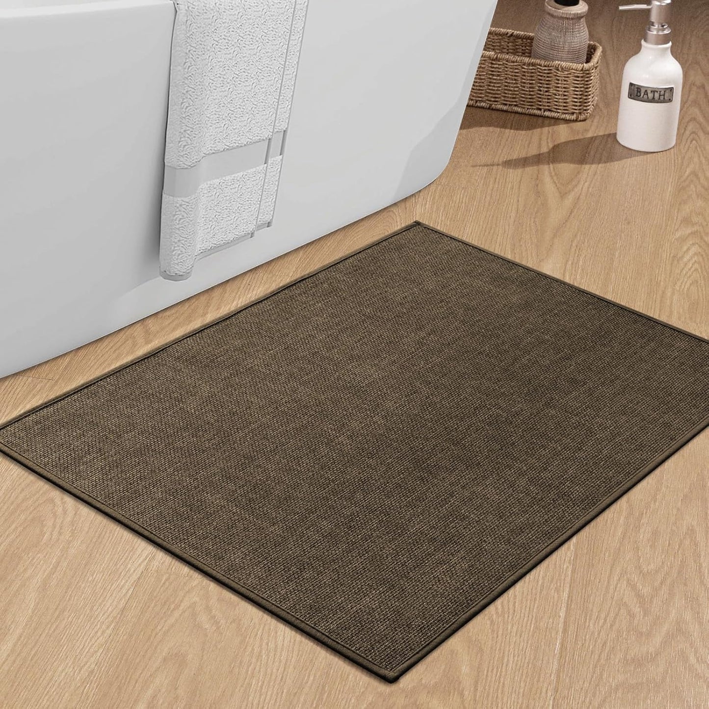 chakme Bathroom Rugs Mat 36x24, Ultra Thin Non Slip Bath Mat Large Quick Dry Absorbent Bath Mat for Bathroom Floor, (Brown, 36"x24")