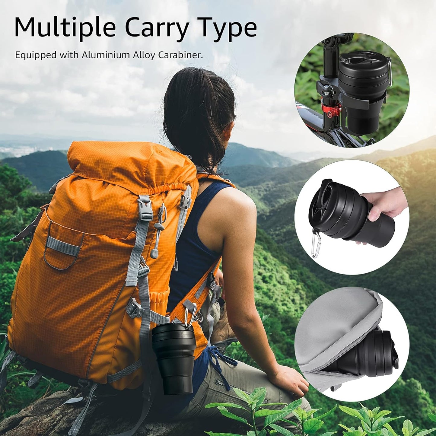 2PACK Collapsible Coffee Cup, 20 OZ 600ml Silicone Folding Camping Mug, Leak Proof BPA Free Portable Sport Bottle with Lids for hiking, Microwave & Dishwasher Safe (Black)