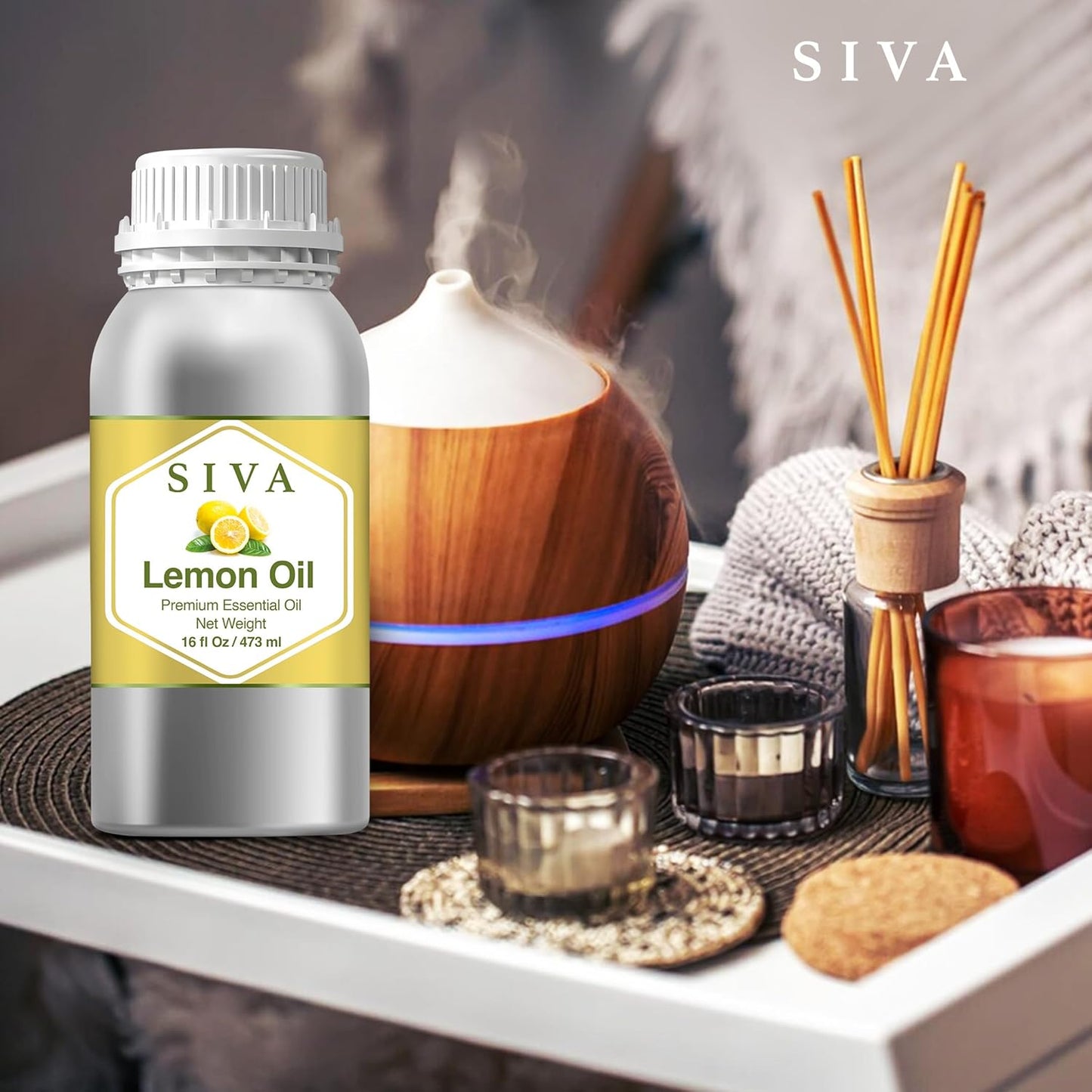 Siva Lemon Essential Oil - 16 Fl Oz – Natural Lemon Oil - for Diffuser, Face, Skin Care, Aromatherapy, Hair Care, Scalp and Body Massage