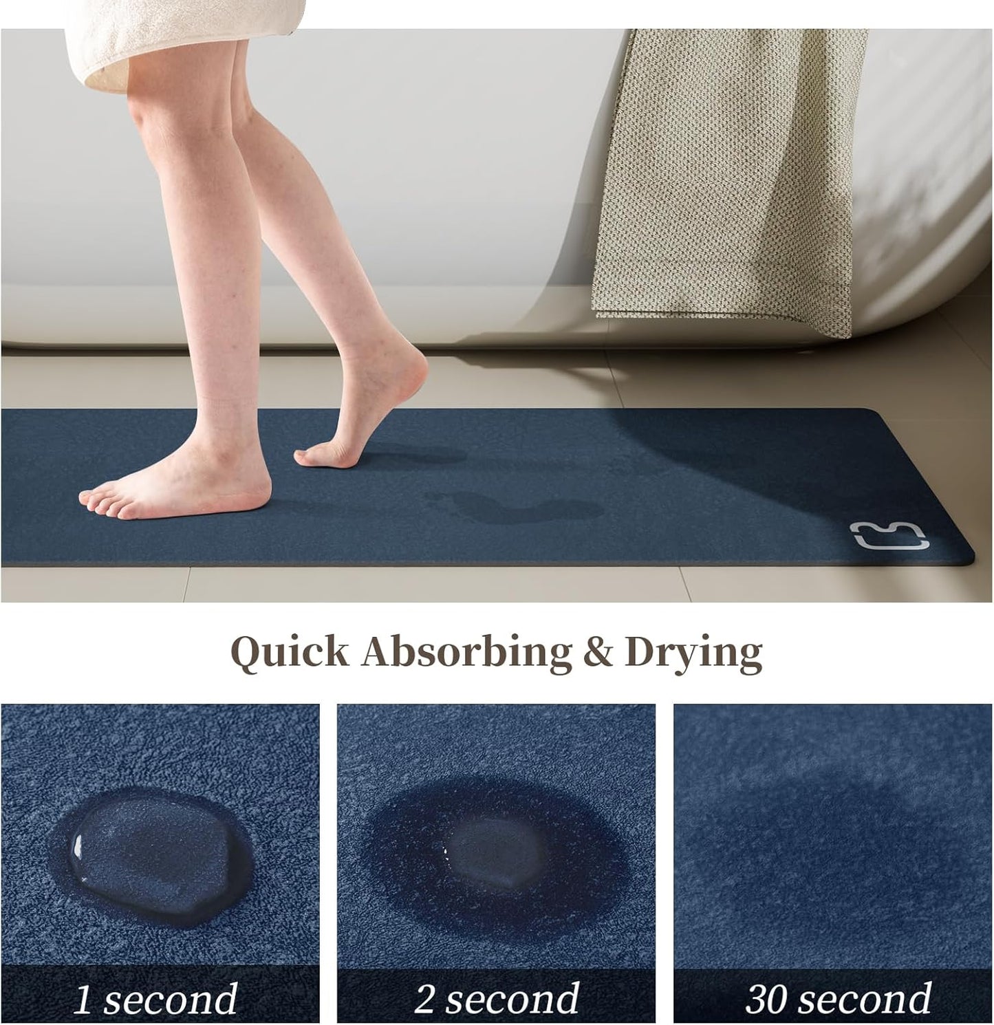 Bath Mat Runner - Long Diatomite Stone Bath Mats for Bathroom Super Absorbent Large Diatomaceous Earth Bath Mat Non Slip Quick Drying Shower Mat Thin Bathroom Rugs Floor Mat, 15.7"x47.2", Navy