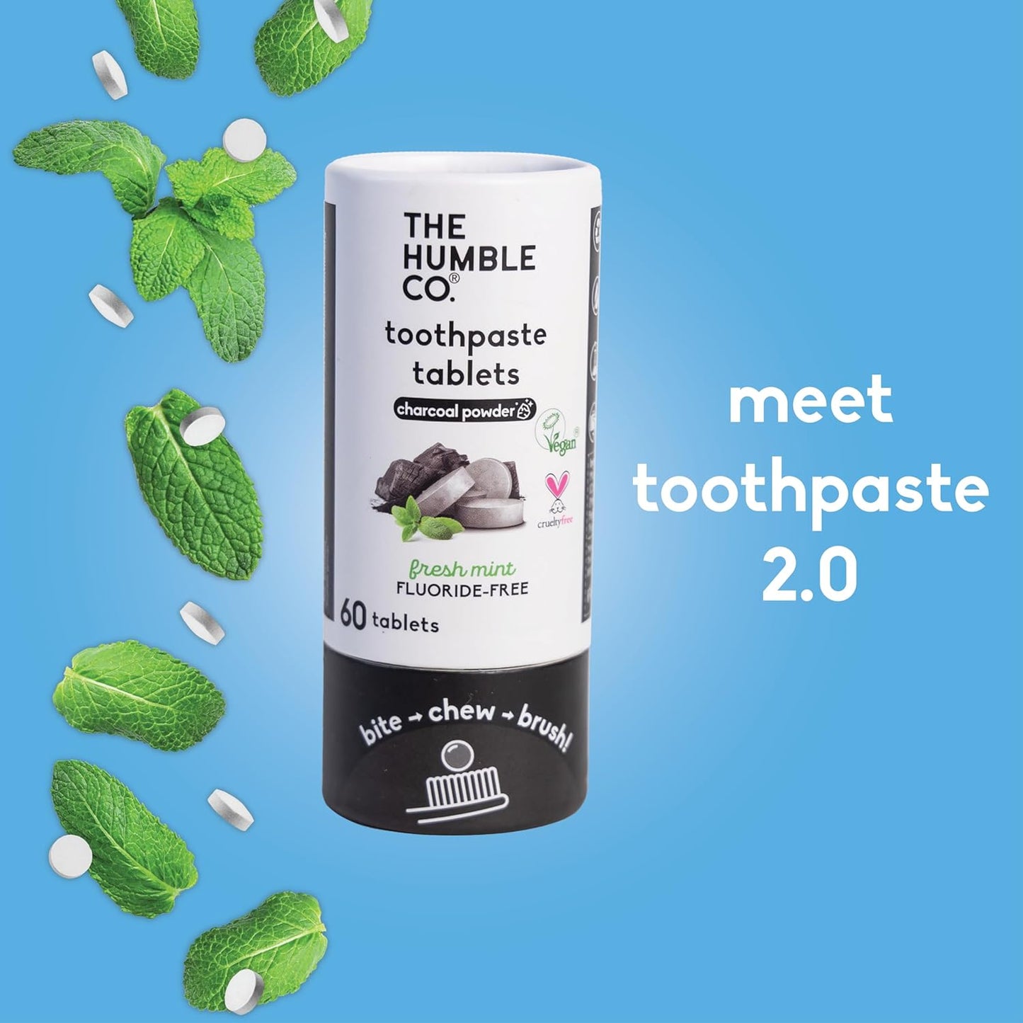 The Humble Co. Charcoal Powder Toothpaste Tablets Fluoride-Free, 3pk - Anticavity, Fluoride Free Toothpaste Dental Tablets with Natural Ingredients, Dentist Developed Formula (Charcoal, 3 Pk)