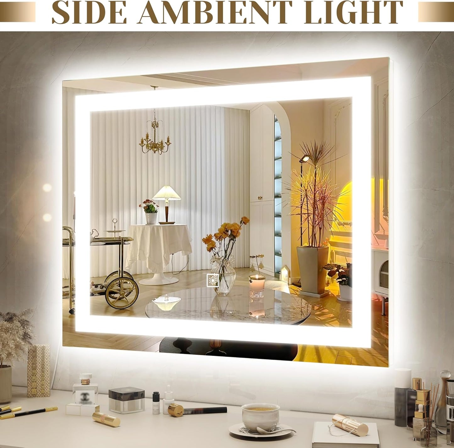 22x20 Inch Lighted Vanity Mirror, 3-Mode Touch Dimming LED Lighting, Large Makeup Mirror for Dressing Room, Tabletop or Wall-Mounted, White