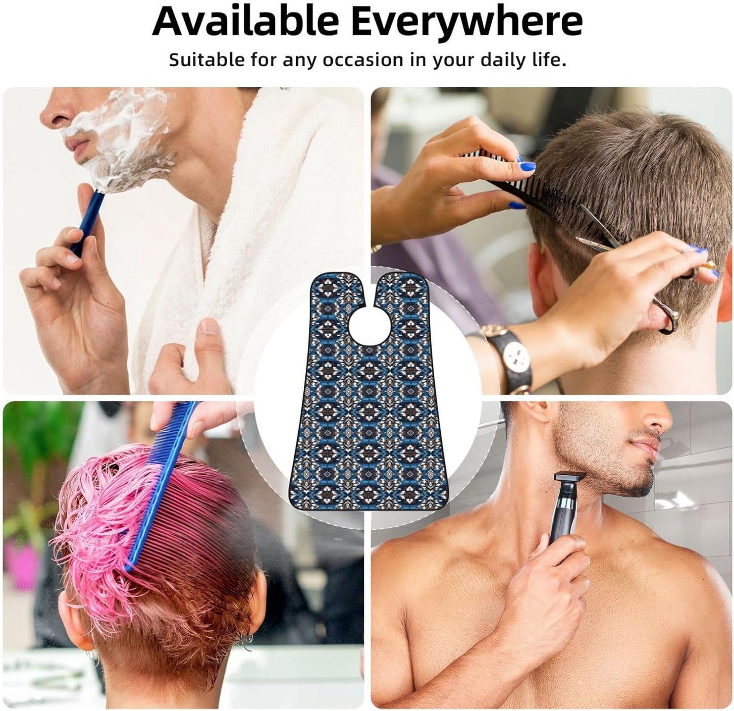Beard Grooming Cape, Waterproof Hair Catcher for Shaving Trimming, Non-Stick Bib Apron Gifts for Dad Men, Colorful Surf Blue Tribal Navajo Aztec Geometric Ethnic Pattern Shave Bib