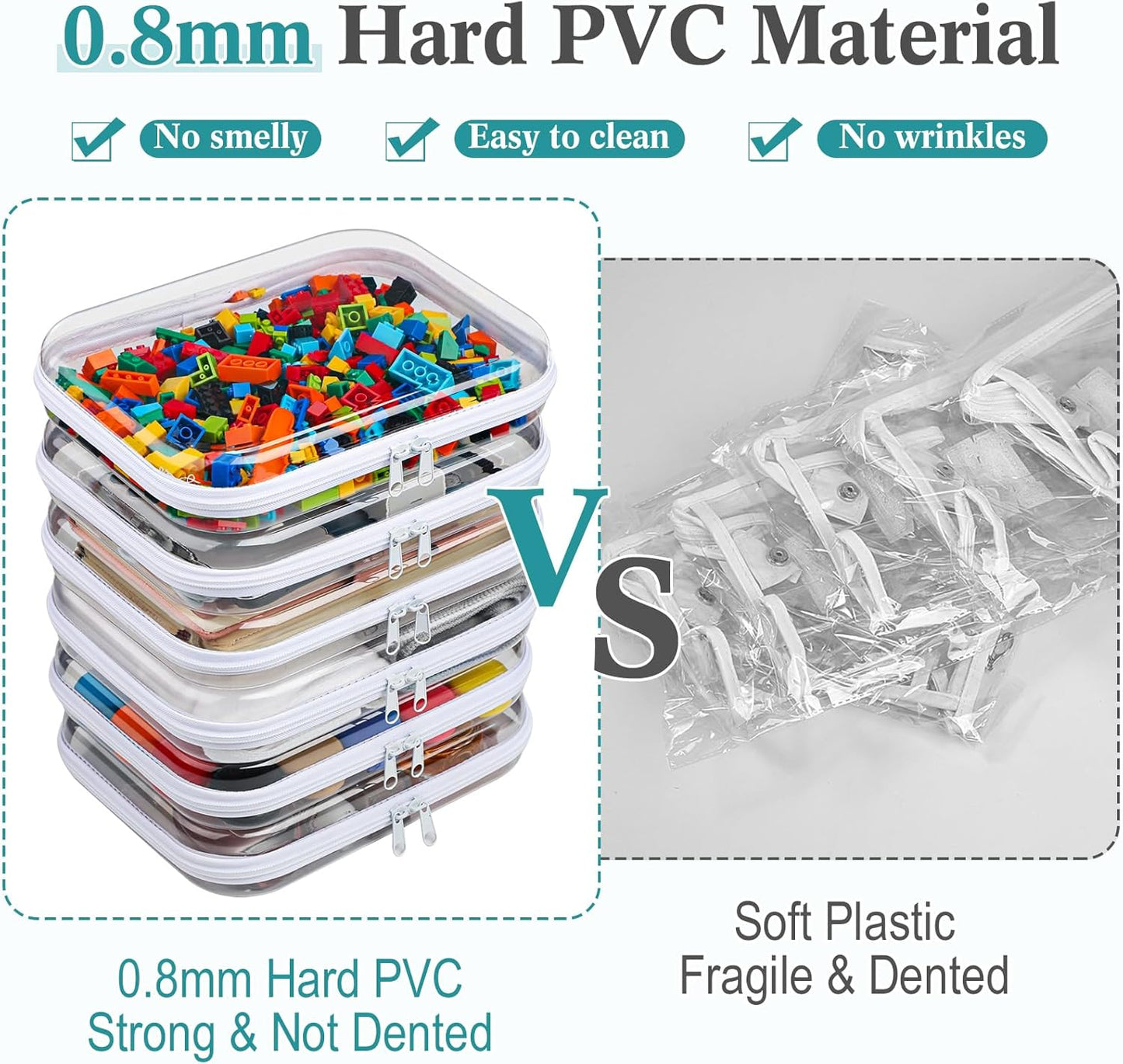 Sanwuta 6 Pcs Clear Hard Zipper Case Pencil Pouches Hard Plastic Zipper Pouches Makeup Bag Transparent Cases for Snacks Plastic Storage Organizer Box for Travel(White,9.84 x 7.87 x 2 Inch)