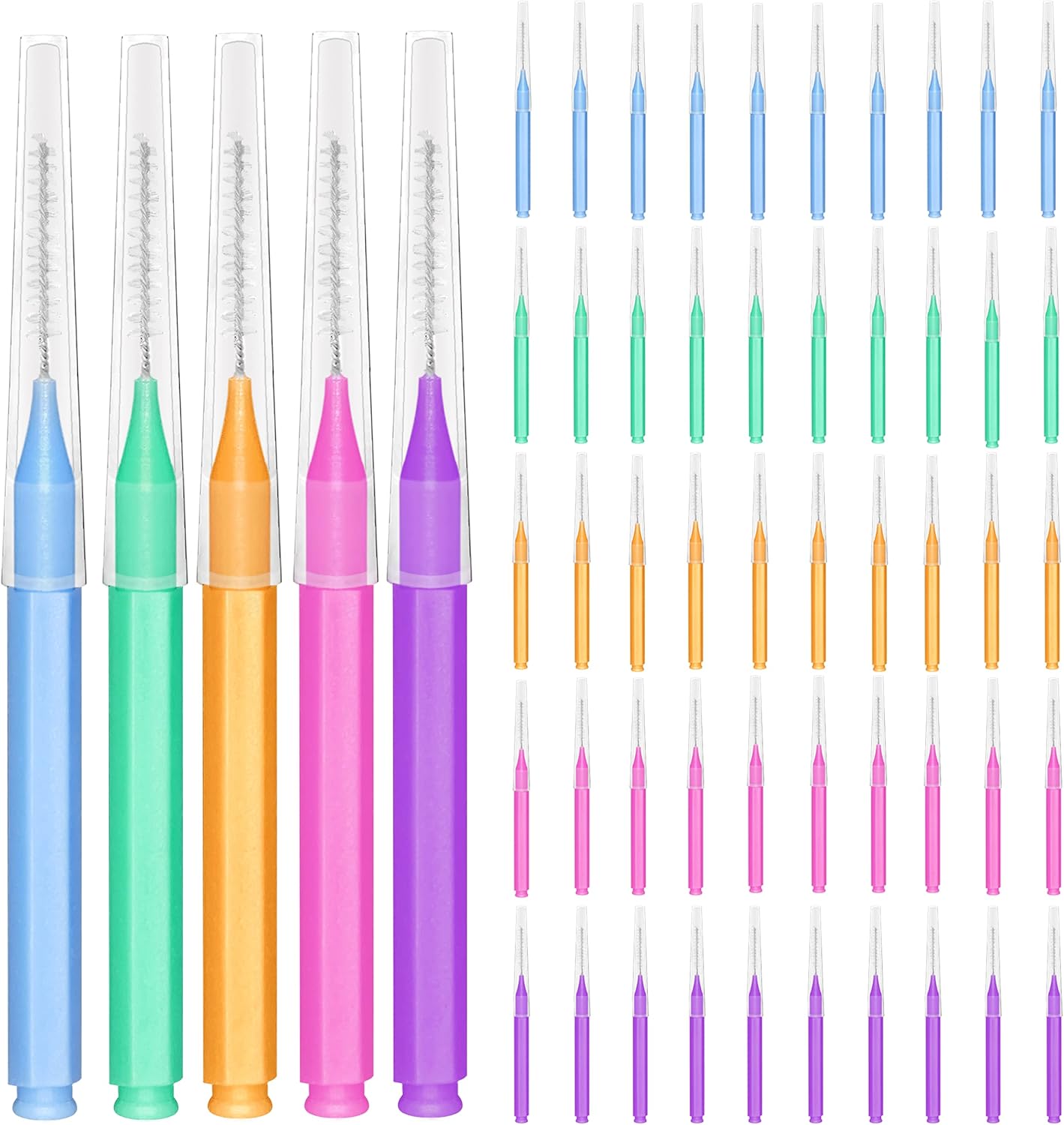 EasyHonor Braces Brush for Cleaner Interdental Brush Toothpick Dental Tooth Flossing Head Oral Dental Hygiene Flosser Toothpick Cleaners Tooth Cleaning Tool (5Colors,50pcs)